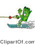 Illustration of a Cartoon Rolled Money Mascot Waving While Water Skiing by Mascot Junction