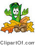 Illustration of a Cartoon Rolled Money Mascot with Autumn Leaves and Acorns in the Fall by Mascot Junction