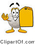 Illustration of a Cartoon Soccer Ball Mascot Holding a Yellow Sales Price Tag by Mascot Junction