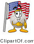 Illustration of a Cartoon Soccer Ball Mascot Pledging Allegiance to an American Flag by Mascot Junction