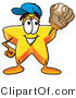 Illustration of a Cartoon Star Mascot Catching a Baseball with a Glove by Mascot Junction