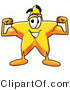 Illustration of a Cartoon Star Mascot Flexing His Arm Muscles by Mascot Junction