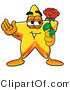 Illustration of a Cartoon Star Mascot Holding a Red Rose on Valentines Day by Mascot Junction