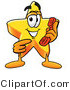 Illustration of a Cartoon Star Mascot Holding a Telephone by Mascot Junction