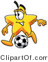 Illustration of a Cartoon Star Mascot Kicking a Soccer Ball by Mascot Junction