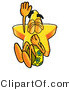 Illustration of a Cartoon Star Mascot Plugging His Nose While Jumping into Water by Mascot Junction