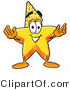 Illustration of a Cartoon Star Mascot Wearing a Birthday Party Hat by Mascot Junction