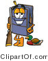 Illustration of a Cartoon Suitcase Mascot Duck Hunting, Standing with a Rifle and Duck by Mascot Junction