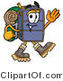 Illustration of a Cartoon Suitcase Mascot Hiking and Carrying a Backpack by Mascot Junction