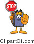 Illustration of a Cartoon Suitcase Mascot Holding a Stop Sign by Mascot Junction