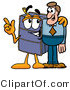 Illustration of a Cartoon Suitcase Mascot Talking to a Business Man by Mascot Junction
