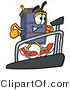 Illustration of a Cartoon Suitcase Mascot Walking on a Treadmill in a Fitness Gym by Mascot Junction