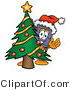 Illustration of a Cartoon Suitcase Mascot Waving and Standing by a Decorated Christmas Tree by Mascot Junction