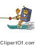 Illustration of a Cartoon Suitcase Mascot Waving While Water Skiing by Mascot Junction