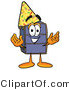 Illustration of a Cartoon Suitcase Mascot Wearing a Birthday Party Hat by Mascot Junction