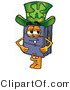 Illustration of a Cartoon Suitcase Mascot Wearing a Saint Patricks Day Hat with a Clover on It by Mascot Junction