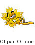 Illustration of a Cartoon Sun Mascot Resting His Head on His Hand by Mascot Junction