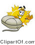 Illustration of a Cartoon Sun Mascot with a Computer Mouse by Mascot Junction