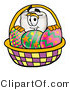 Illustration of a Cartoon Tooth Mascot in an Easter Basket Full of Decorated Easter Eggs by Mascot Junction