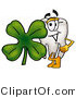 Illustration of a Cartoon Tooth Mascot with a Green Four Leaf Clover on St Paddy's or St Patricks Day by Mascot Junction