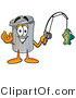 Illustration of a Cartoon Trash Can Mascot Holding a Fish on a Fishing Pole by Mascot Junction