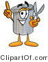 Illustration of a Cartoon Trash Can Mascot Holding a Pair of Scissors by Mascot Junction