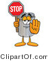 Illustration of a Cartoon Trash Can Mascot Holding a Stop Sign by Mascot Junction