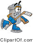 Illustration of a Cartoon Trash Can Mascot Playing Ice Hockey by Mascot Junction