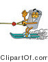 Illustration of a Cartoon Trash Can Mascot Waving While Water Skiing by Mascot Junction