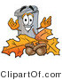 Illustration of a Cartoon Trash Can Mascot with Autumn Leaves and Acorns in the Fall by Mascot Junction