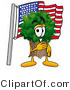 Illustration of a Cartoon Tree Mascot Pledging Allegiance to an American Flag by Mascot Junction