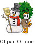 Illustration of a Cartoon Tree Mascot with a Snowman on Christmas by Mascot Junction
