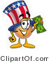 Illustration of a Cartoon Uncle Sam Mascot Holding a Dollar Bill by Mascot Junction
