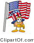 Illustration of a Cartoon Uncle Sam Mascot Pledging Allegiance to an American Flag by Mascot Junction