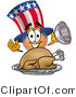 Illustration of a Cartoon Uncle Sam Mascot Serving a Thanksgiving Turkey on a Platter by Mascot Junction