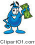 Illustration of a Cartoon Water Drop Mascot Holding a Dollar Bill by Mascot Junction