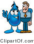 Illustration of a Cartoon Water Drop Mascot Talking to a Business Man by Mascot Junction