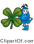 Illustration of a Cartoon Water Drop Mascot with a Green Four Leaf Clover on St Paddy's or St Patricks Day by Mascot Junction