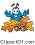 Illustration of a Cartoon Water Drop Mascot with Autumn Leaves and Acorns in the Fall by Mascot Junction