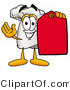 Illustration of a Chef Hat Mascot Holding a Red Sales Price Tag by Mascot Junction