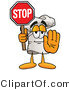 Illustration of a Chef Hat Mascot Holding a Stop Sign by Mascot Junction