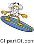 Illustration of a Chef Hat Mascot Surfing on a Blue and Yellow Surfboard by Mascot Junction