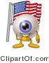 Illustration of a Eyeball Mascot Pledging Allegiance to an American Flag by Mascot Junction