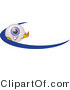 Illustration of a Eyeball Mascot Waving and Standing Behind a Blue Dash on an Employee Nametag or Business Logo by Mascot Junction