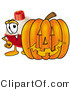 Illustration of a Fishing Bobber Mascot with a Carved Halloween Pumpkin by Mascot Junction