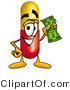 Illustration of a Medical Pill Capsule Mascot Holding a Dollar Bill by Mascot Junction