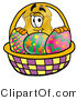 Illustration of a Police Badge Mascot in an Easter Basket Full of Decorated Easter Eggs by Mascot Junction