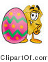 Illustration of a Police Badge Mascot Standing Beside an Easter Egg by Mascot Junction