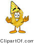 Illustration of a Police Badge Mascot Wearing a Birthday Party Hat by Mascot Junction