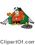 Illustration of a Red Cartoon Telephone Mascot Camping with a Tent and Fire by Mascot Junction